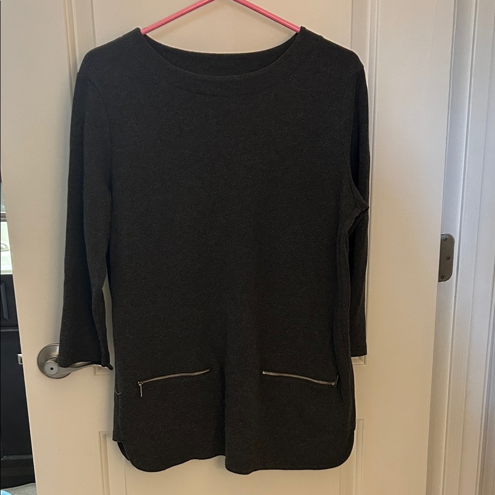 Dark Gray Long Sleeve Top with Zipper Pocket Accents - Croft & Borrow